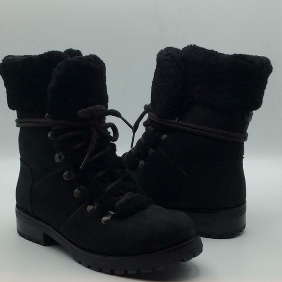 ugg australia fraser shearling and suede combat booties